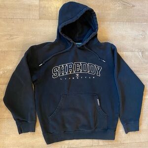Shreddy Lyfestyle Black Varsity Hoodie distressed faded size small